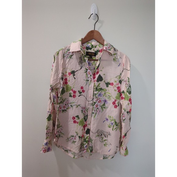 Truth By Republic Pink Floral Animal Button Down Shirt Blouse - Picture 1 of 4